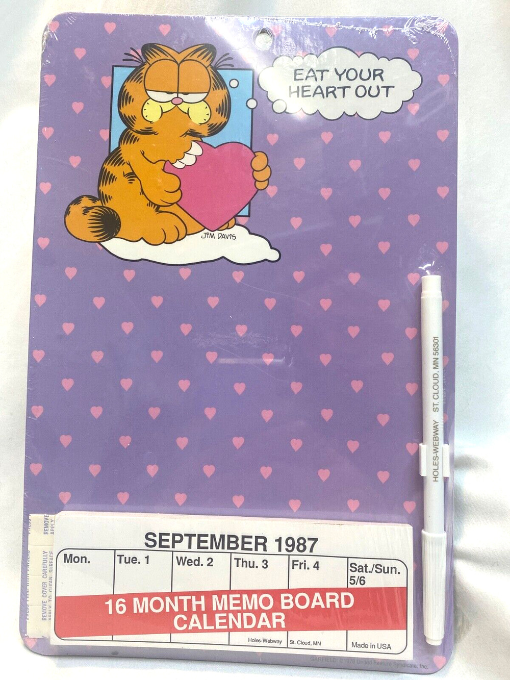Vintage Dry Erase Board GARFIELD 1987/88 Calendar Memo NEW